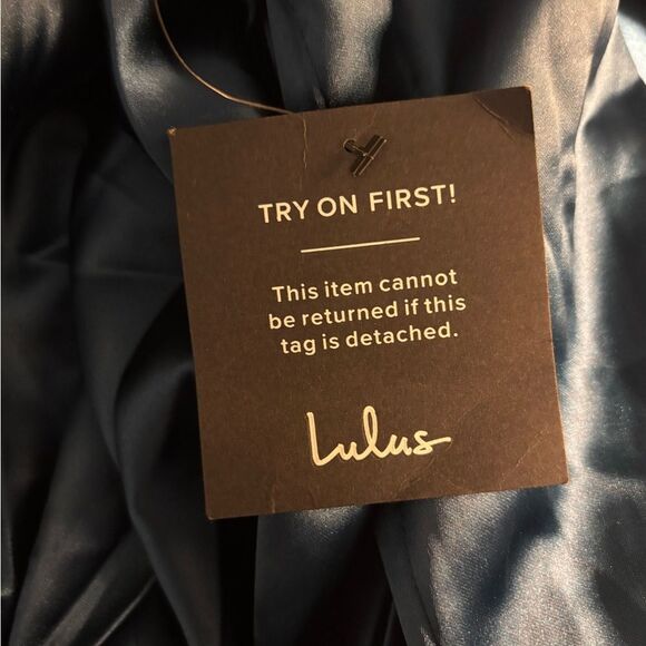 Lulus Stunning Arrival Dark Teal Satin Off-The-Shoulder Maxi Dress Sz. Large NEW - Picture 7 of 16